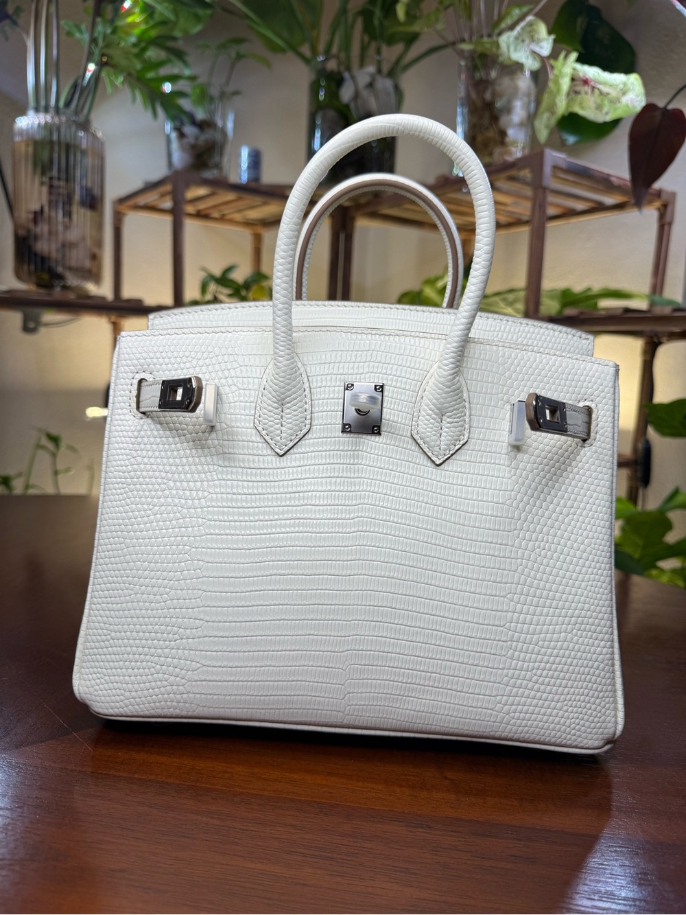 Natural Leather Unbranded 25cm White Reptile-Embossed Top-Handle Handbag - Picture 6 of 8